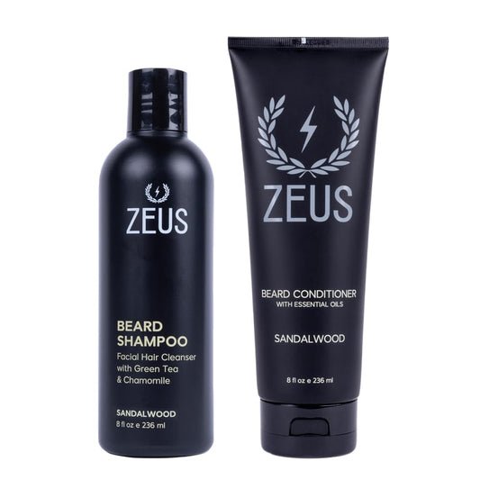 Beard Wash & Beard Conditioner Set with Green Tea for Men, Soften, Hydrates & Moisturizes - MADE in USA (Sandalwood)