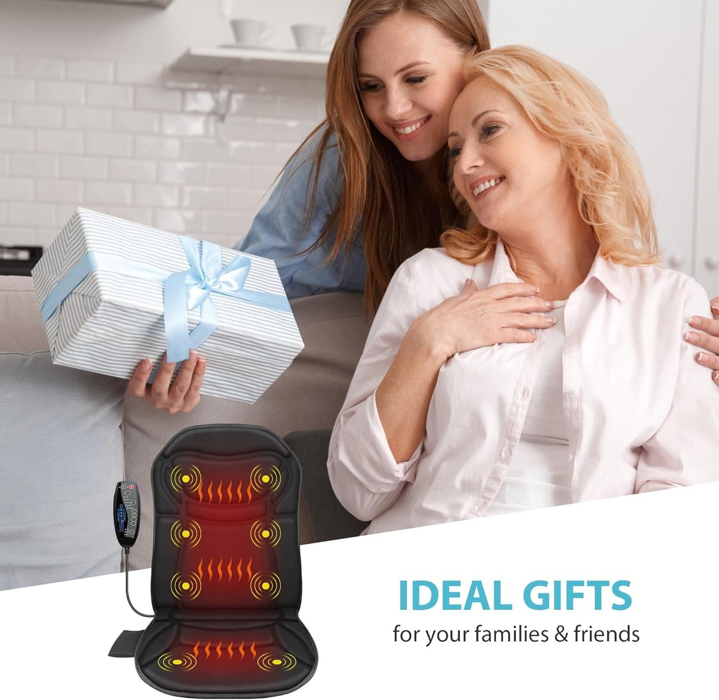 Back Massager Chair Pad, Back Massager with Heat, 5 Vibration Modes & 2 Heat Levels Massage Seat Cushion, Electric Massage Pad for Back Pain Relief, Christmas Gifts for Dad, Men, Mom, Women