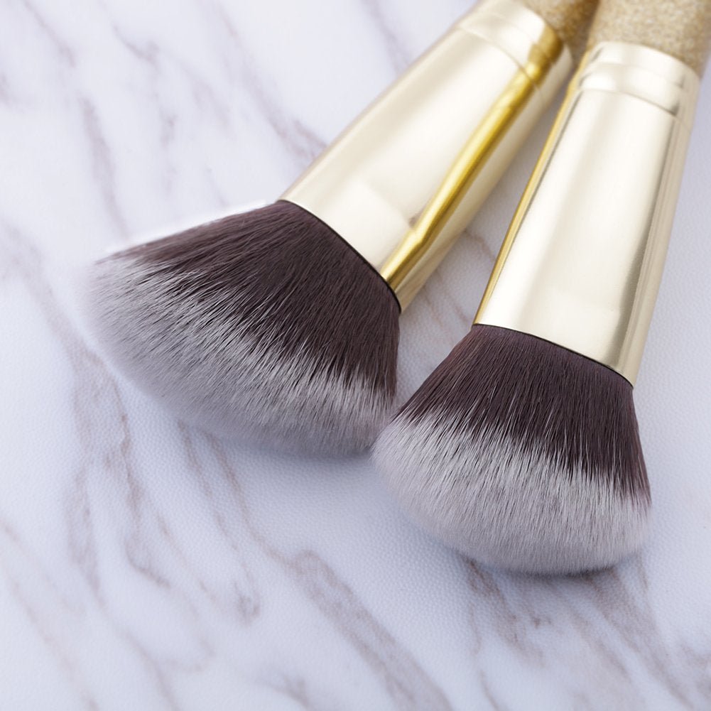 2Pcs Duo End Makeup Brushes, Synthetic Bristle Foundation Powder Buffer & Contour Brush Set, Dual Sided Face Brushes for Blending Concealer Bronzer Highlighter