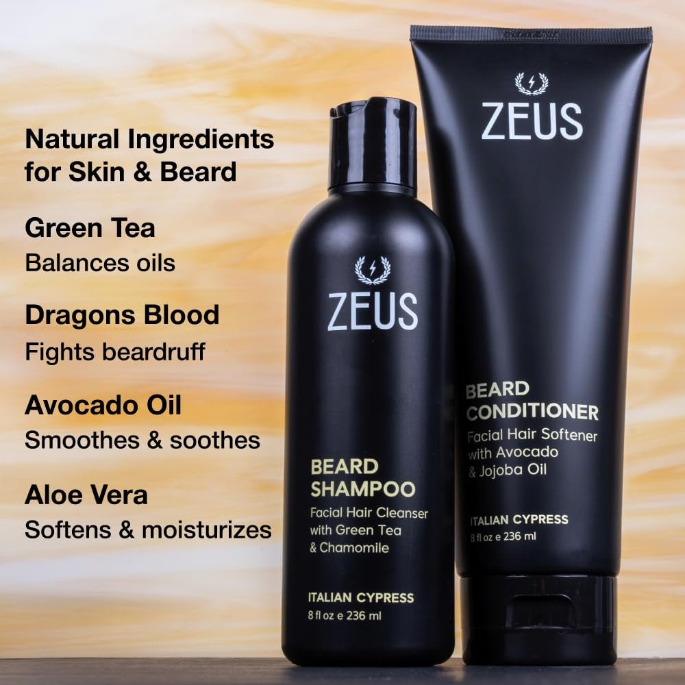 Beard Wash & Beard Conditioner Set with Green Tea for Men, Soften, Hydrates & Moisturizes - MADE in USA (Sandalwood)